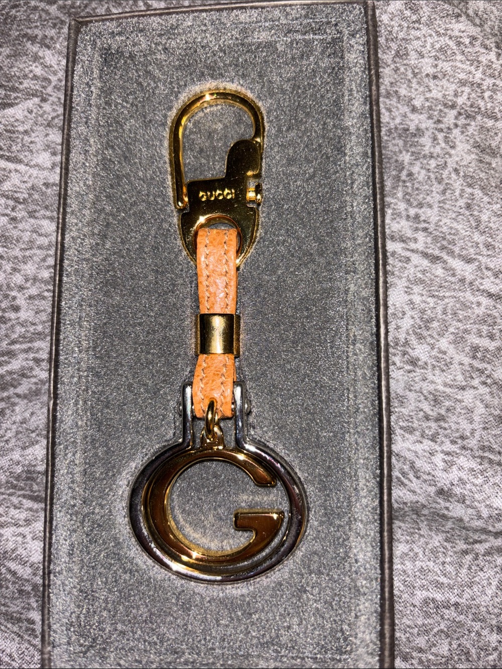 Gucci Gold and Tan Leather 'G' Key Holder Charm